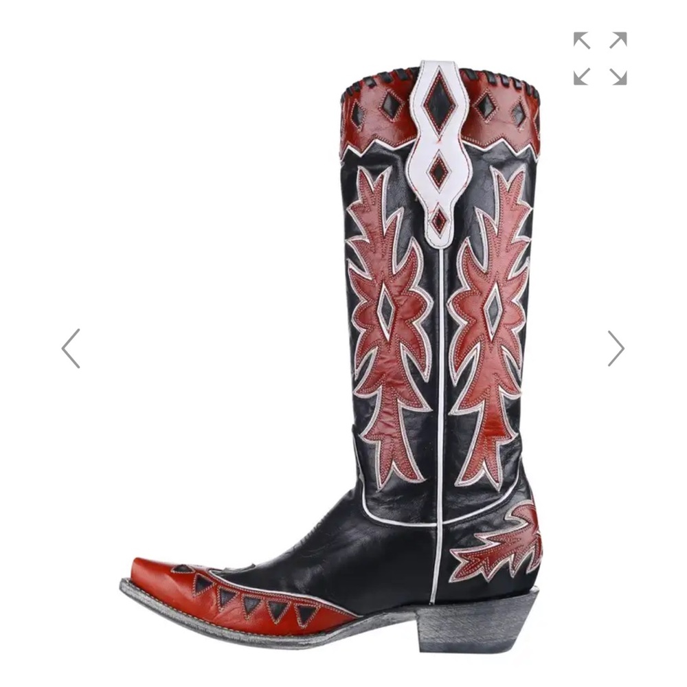 Old Gringo Black and Red Embroidered Leather Heeled Cowboy Boots - Picture 10 of 15